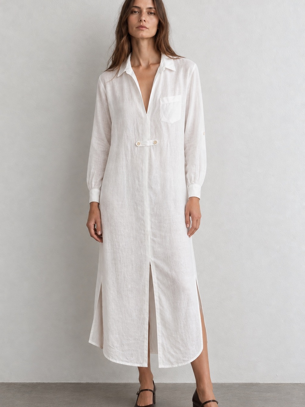Massimo Alba White Long Sleeve Linen Shirt Dress